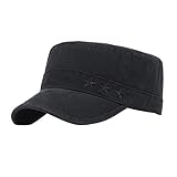 Aesy Gorras de Hombre Plana, Gorras de Béisbol, Ajustable Algodón Sombrero Cabeza Gorras de Militar Plana (Negro-2#)