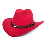 YJTT Vintage Bull Head Punk Hombres Vaqueros Fedoras Sombreros Mujeres Field Filter Bowler Boat Brim Top Hat para Party (Color : Red, Size : 55 58cm)