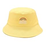 TSBB Mujer Chica Estilo Preppy Sombrero de Cubo Superior Plano con Letras de arcoíris Bordado Color Caramelo Harajuku Hip Hop Gorra de Pescador de Verano para Estudiantes