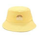 TSBB Mujer Chica Estilo Preppy Sombrero de Cubo Superior Plano con Letras de arcoíris Bordado Color Caramelo Harajuku Hip Hop Gorra de Pescador de Verano para Estudiantes