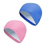 2Pcs Unisex Gorro de Natación Gorro de Baño Piscina Mujer y Hombre Gorro Natación para Pelo Largo y Corto Gorros de Piscina Impermeable Suave y Cómodo, Talla Unica (Rosa + Azul Real)