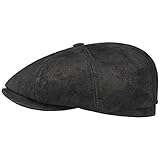 Stetson Gorra Plana Hatteras Pigskin, Hombre - Gorra con Visera de Cuero - con Forro Interior - Gorra de Caballero Verano/Invierno - Boina Negro L (58-59 cm)