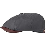 Stetson Gorra Hatteras Waxed Cotton Outdoor Hombre - Made in Germany,Made The EU de algodón Newsboy Verano con Visera, Forro, Forro Verano/Invierno - 56 cm Gris Oscuro