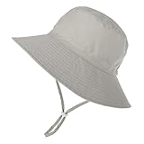 Highdi Sombrero de Sol para Niños, Sombrero Pescador Verano Unisexo Niño Niña Gorra de Sol con Correa de Barbilla Ajustable con Estampado, Bebé Sombrero de Playa UPF 50+ (Gris,M(50-54cm))