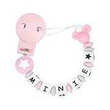 RUBY - Chupetero Personalizado para Bebe con Nombre Bola Silicona Antibacteriana con Pinza de Plástico, Chupetero Mickey (Rosa Pastel)