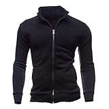 Sudadera Cremallera Hombre Sudaderas sin Capucha Hombre Deportivas Chaqueta Sudadera Lisas Basicas Abierta Chaquetas Sudaderas de Deporte Abiertas Largas Caballero Chandal Casual Oversize Negro M