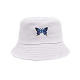 DYHF Sombrero de pescador con bordado de mariposa, sombrero de sol de playa, moda unisex, gorro de pescador plegable antiquemaduras para hombre, mujer, estudiante, color blanco