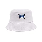 DYHF Sombrero de pescador con bordado de mariposa, sombrero de sol de playa, moda unisex, gorro de pescador plegable antiquemaduras para hombre, mujer, estudiante, color blanco