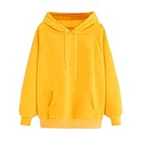 SHOBDW LiquidacióN Venta Moda para Mujer Sudadera con Capucha Pullover Blusa con Bolsillo SóLido Flojo OtoñO Invierno Manga Larga para Mujer Tops(Amarillo,M)