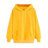 SHOBDW LiquidacióN Venta Moda para Mujer Sudadera con Capucha Pullover Blusa con Bolsillo SóLido Flojo OtoñO Invierno Manga Larga para Mujer Tops(Amarillo,M)