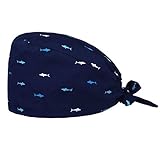 TENDYCOCO Gorro Quirúrgico de Algodón con Gorro Quirúrgico Unisex con Banda de Sudor Ajustable para Gorro Médico con Estampado de Tiburón Cola de Caballo para Médico Enfermera