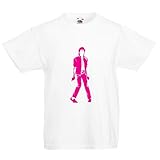 lepni.me Camiseta para Niño/Niña Me Encanta M J - Rey del Pop, 80s, 90s Músicamente Camisa, Ropa de Fiesta (9-11 Years Blanco Magenta)