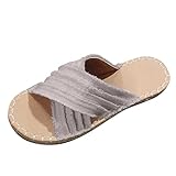 URIBAKY - Pantuflas de moda para mujer, talla sandalias de paja, cruz, pescador, bohemia plana, sandalias, Gris (gris), 39 EU