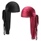 2 PCS Durag de Seda Para Hombres y Mujeres, Gorro de Onda Sedoso 360 Bandanas Piratas Para Hombre, Pañuelos de Cabeza de Satén Turbante Para el Cabello Con Cola Extra Larga y Correas Anchas