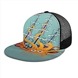 Gorra de béisbol Kraken gigante de calamar pirata barco océano Snapback plano Bill Hip Hop sombreros camionero para hombres y mujeres, negro
