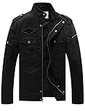 WenVen Chaqueta Clásica al Aire Libre Cazadora Ligera Entretiempo Chaqueta Tres Cuartos Multibolsillos Chaqueta Informal con Cuello Alto Hombre Negro Small