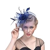 Babysbreath17 Clip niñas Partido de Las Mujeres del té Grande de la Flor de Plumas, Gorros Novia Tocados Casquillo del Sombrero Superior de la Boda Diadema de Pelo Azul Marino