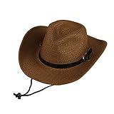LIOOBO Sombrero de Paja Sombrero de Vaquero Occidental Gorra de Sol de ala Ancha para Hombres Tamaño General