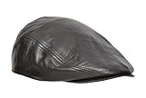 House Of Leather Gorra Plana de Cuero Suave Real Taxista Gatsby Caza Noticias Chico Sombrero Negro (59/ L)