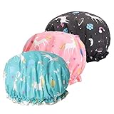 Gorro de ducha de goma EVA, doble capa impermeable, gorro de ducha para niñas y mujeres (3 tapones de ducha de unicornio (azul, rosa, negro))