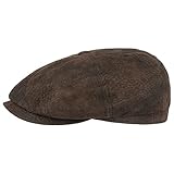 Stetson Gorra Plana Hatteras Pigskin, Hombre - Gorra con Visera de Cuero - con Forro Interior - Gorra de Caballero Verano/Invierno - Boina marrón L (58-59 cm)