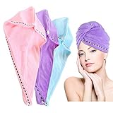 3 Piezas de Toalla de Pelo de Microfibra Turbante, Ultra absorbente Toallas para Secar Pelo con Botón, Pelo Gorro de Cabeza de Secar Rápido para Mujeres, Suave Absorbentes de Agua Pelo Seco Sombreros