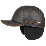 Stetson Gorra de Piel Byers Hombre - Made in Germany Invierno con Orejeras béisbol Cerrado por atrás, Visera, Orejeras, Forro otoño/Invierno - XL (60-61 cm) Negro