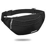 Riñonera Deportiva, Riñonera Mujer Hombre Running Cinturón Impermeable Bandolera Multifuncional Bolsillos Ajustable Bolso de Cintura Viajar Camina el Perro Bicicleta Excursionismo Acampada Negro