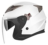 Casco Moto Jet ECE Homologado - YEMA YM-627 Casco Moto Abierto Custom Scooter para Mujer Hombre Adultos con Doble Visera-Blanco-L