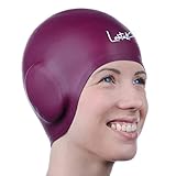 Gorro Piscina Protecion de Oido 3D - Gorro de Natación - Gorro Natación Mujer Hombre - Gorro de Baño Niños y Adultos - 100% de Silicona Impermeable (Vinos Windsor)