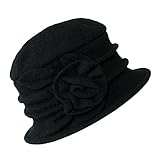 Urban GoCo Lana Cloche Sombreros Gorras para Mujer Vintage Floral Trimmed Sombreros de Invierno (#1 Negro)