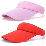 2 Pack Viseras de protección contra el Sol para Mujeres, Banda de Sudor Larga y Gruesa Sombrero de Ajustable para Practicar Ciclismo de Golf Tenis Correr para Correr y Otros Deportes Rojo, Rosa