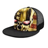 Inaayayi Gorra de béisbol con diseño de Calavera y Bandera de Estados Unidos, Gorra de béisbol Plana de Malla, Gorra de béisbol para Hombres y Mujeres, con Tirantes Ajustables