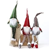 Fettinow Juego de 3 gnomos de Navidad, gnomo, Adornos navideños, Hecho a Mano, escandinavo, para decoración de la casa, Adornos de Papá Noel para Navidad, Materiales Premium, Verde, Rojo, Gris