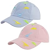 Smilcloud 2 Pcs Gorra de Beisbol para Bebe, Gorras de Béisbol Cómodas de Algodón de Dibujos Animados para Bebés, Gorras de Béisbol Ajustables con Bordado de Dinosaurio Pequeño (Rosa + Azul)