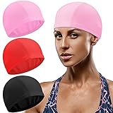 3 Gorros de Natación de Color Sólido Sombrero de Natación de Tela de Nailon Gorro de Baño Unisex Gorro Antideslizante para Piscina para Cabello Largo y Corto (Negro, Rosa, Rojo)