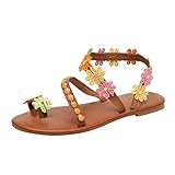 Zapatillas Planas de Estilo étnico Bohemio de Yvelands Sandalias Femeninas Sandalias de Strass Zapatilla de Playa(Marrón,41)