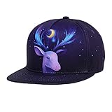 JUNGEN Sombrero Unisex Gorra de Beisbol de Animal con Patrón de Ciervo Gorra de béisbol Plana Gorra de Beisbol de Hip Hop del Ajustable Sombrero de Sol al Aire Libre Morado