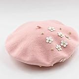 LMZXH&M Beret Women's Winter Hat Cuentas De Flores Patrón Boinas Pinter Gorras Planas, Rosa