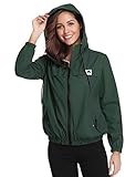 Aibrou Cortavientos Abrigos Impermeables con Capucha Ligera para Mujer,Chubasquero Deporte para al Aire Libre,Ropa de Secado Rápido Chaqueta de Viento e Impermeable, (Verde Oscuro, XS)