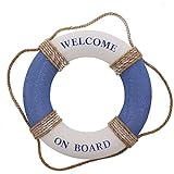 Juvale Anillo salvavidas 'Welcome on Board' – Anillo salvavidas Decoración de tubo de natación, anillo salvavidas – Decoración de pared del hogar – azul blanco náutico – 12.5 pulgadas (31.8 cm)