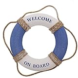 Juvale Anillo salvavidas 'Welcome on Board' – Anillo salvavidas Decoración de tubo de natación, anillo salvavidas – Decoración de pared del hogar – azul blanco náutico – 12.5 pulgadas (31.8 cm)