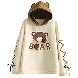 YWLINK Sudadera con Capucha Mujer Manga Larga SuéTer Gorro De Oso De Dibujos Animados Lindo con Cinta Flojo Top Casual Camiseta Camisa De Fondo Chaqueta Abrigo(Amarillo,M)