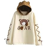 YWLINK Sudadera con Capucha Mujer Manga Larga SuéTer Gorro De Oso De Dibujos Animados Lindo con Cinta Flojo Top Casual Camiseta Camisa De Fondo Chaqueta Abrigo(Amarillo,M)