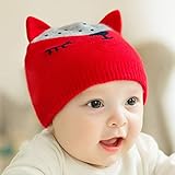 YMKWQF Sombrero De Niño 0-5Y Beanie Sombrero para Niños Sombreros para Niños Niñas Gorro De Invierno Chica Muts Niños Cute Fox Gorras De Punto Suave Niños Sombrero Props   Rojo