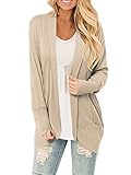 CNFIO Mujer Cárdigans Chaqueta Jersey Suelta Frente Abierto Bolsillo Manga Larga Cálido Beige M