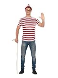 Smiffys Unisex, kit de accesorios oficial de Where's Wally con camiseta, gorro y gafas, L