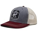 DRESSED IN MUSIC PLAY WITH ME Gorra Tipo Trucker - Visera Curvada - Gorra Ajustable Snapback - Parche Bordado Surf Monkey - Diseño de 6 Paneles - Surfing The Basque Country (Granate/Beige)