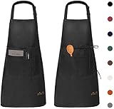 Viedouce 2 Piezas Delantales Impermeables Ajustables del Cocinero con Bolsillo Cocina Delantale de Cocina para Mujeres Hombres,Delantal Chefs Cocina para Cocinar/Hornear (Negro)