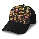 LJKHas232 116 Sombrero Ajustable Gorra de béisbol con Fondo Plano Patrón de Comida rápida Dibujado a Mano de Color Tamaño Ajustable